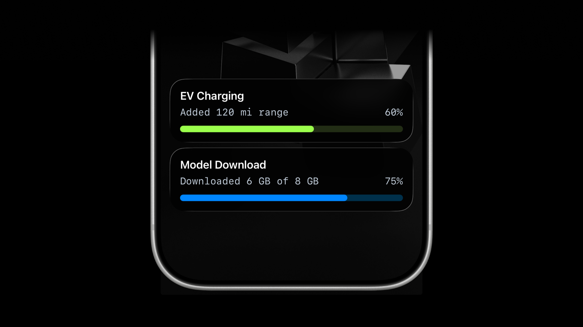 Progress Live Activity showing model download progress on iOS