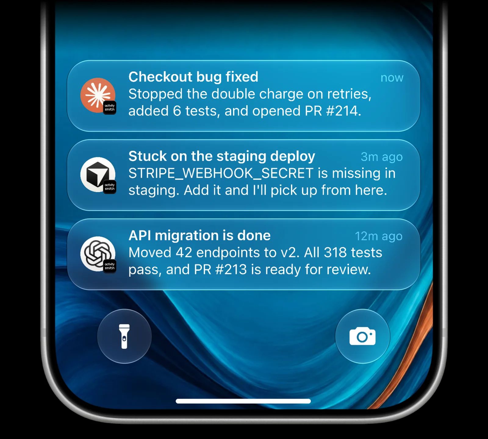 Push Notifications from Claude, Cursor, and ChatGPT agents on an iPhone Lock Screen, sent over MCP