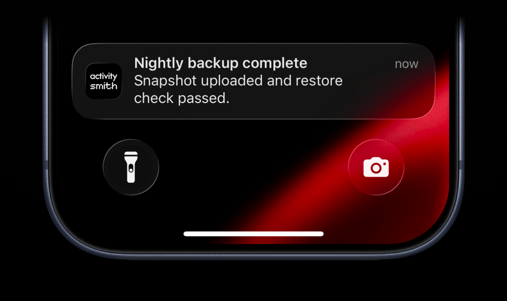 ActivitySmith Push Notification showing cron job completion on iPhone