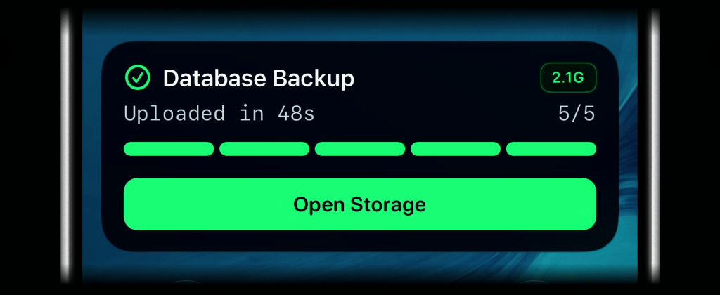 ActivitySmith Live Activity showing a completed database backup