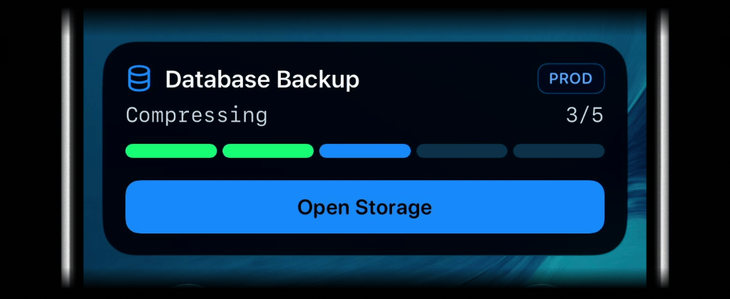 ActivitySmith Live Activity showing a database backup at the compressing step