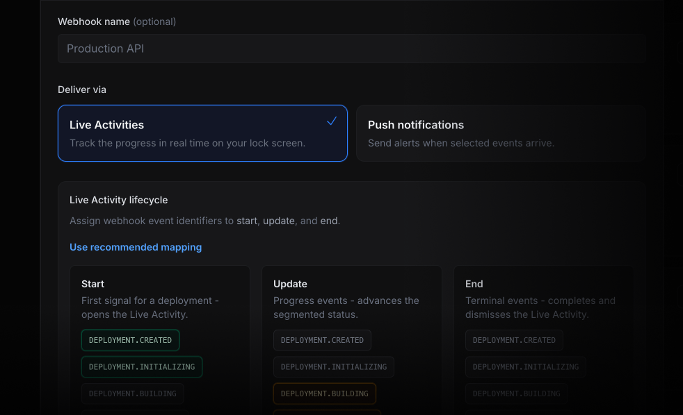 ActivitySmith inbound webhooks screen for Railway, GitLab and other services