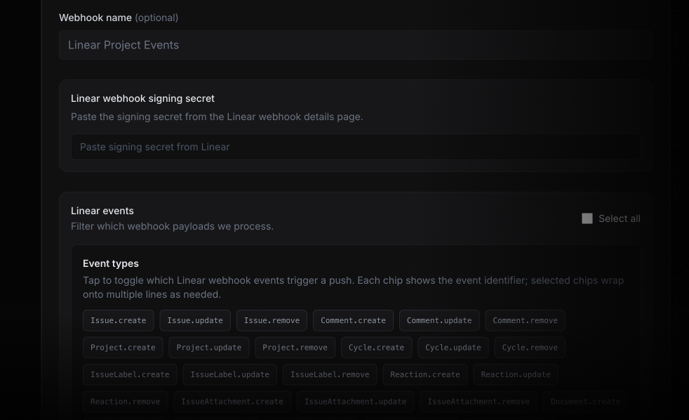 ActivitySmith Linear webhooks push notifications configuration