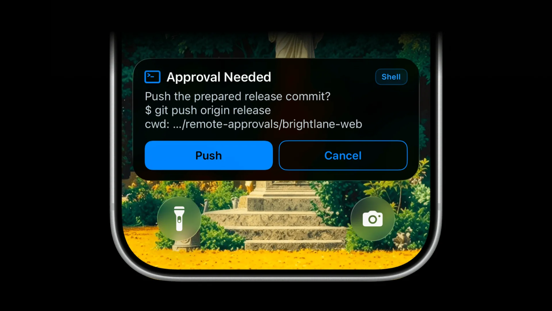 ActivitySmith remote AI agent approval showing the command and working directory